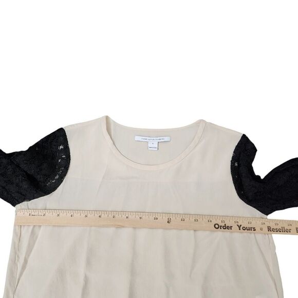 Diane Von Furstenberg Blouse 6 Cream‎ Louisa Black Lace Sleeve Silk DVF Top - Picture 10 of 11